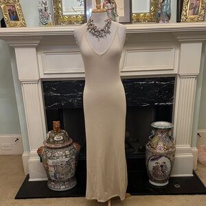 “Caroline Constas” Elegant Cream Sleeveless Bodycon sweater dress